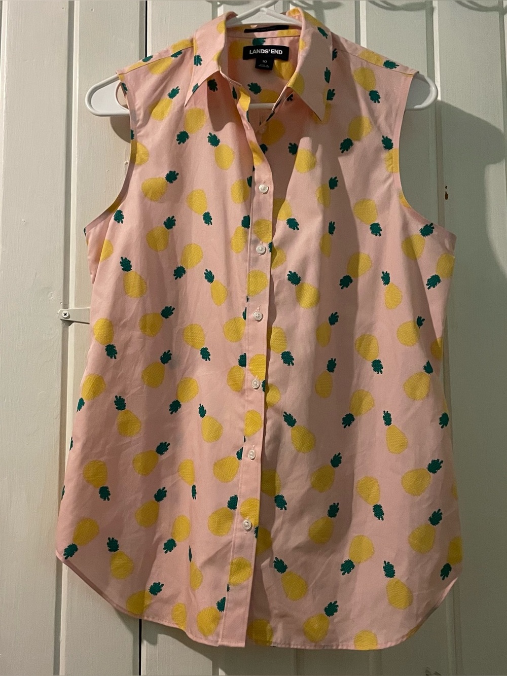 Lands’ End no wrinkle supima cotton pineapple blouse-10 NWOT